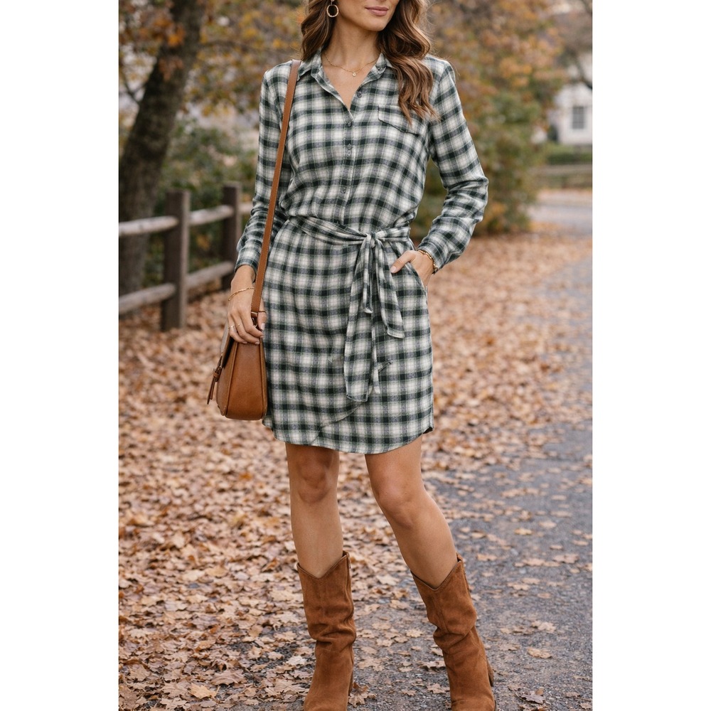 Copper Key Plaid Shirt Dress Women's‎ L | Side Tie Collared Long Sleeve